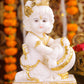 8" Baby Krishna - Cute Makhan chor Bal Gopal Marble statue with gold tone | Ideal for temple or showpiece