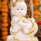 8" Baby Krishna - Cute Makhan chor Bal Gopal Marble statue with gold tone | Ideal for temple or showpiece