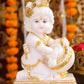 8" Baby Krishna - Cute Makhan chor Bal Gopal Marble statue with gold tone | Ideal for temple or showpiece