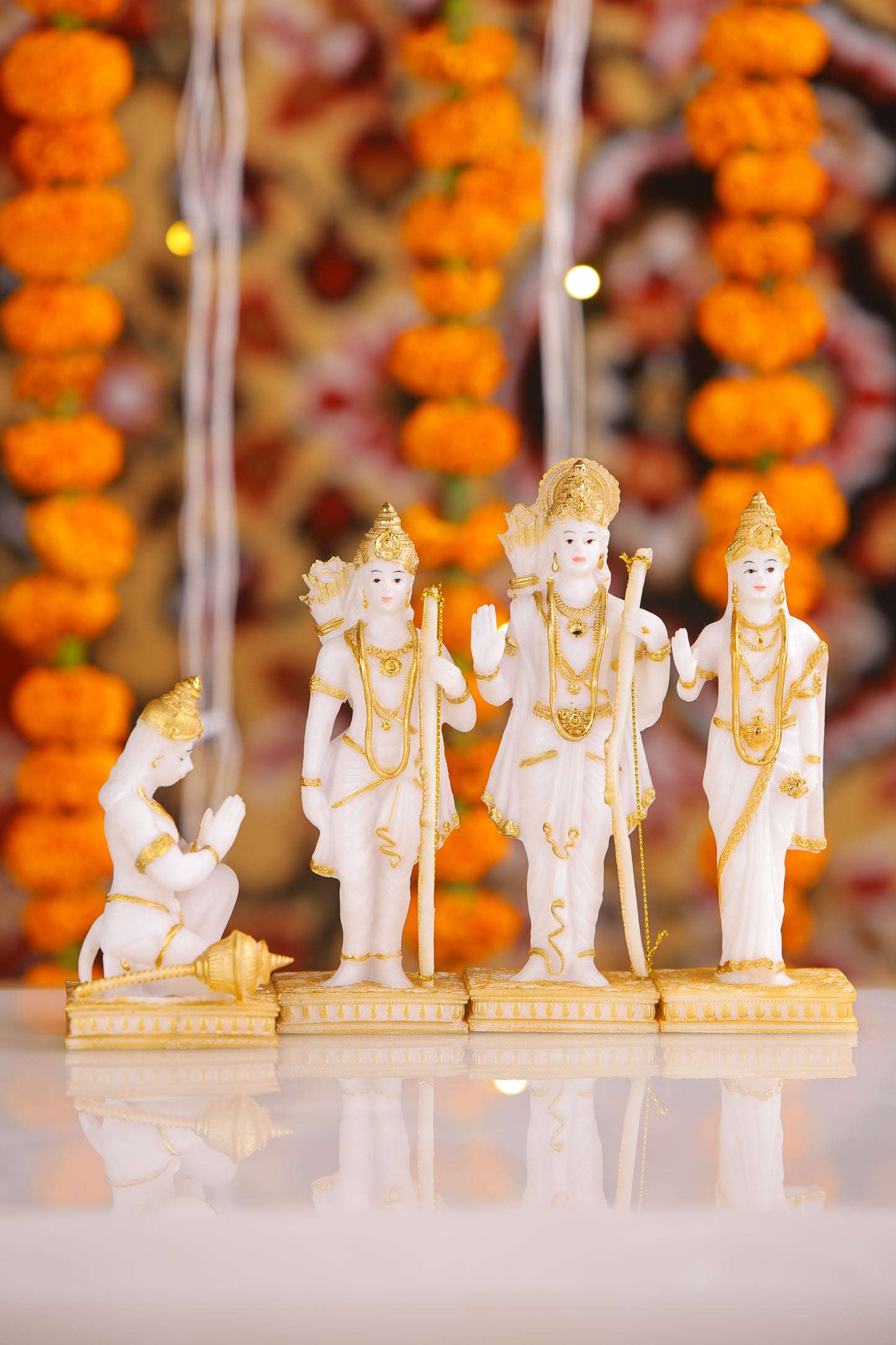 6" Ram Darbaar Marble statue with Gold tone - Shree Ram Ma Sita Laxman And Hanuman Darbar Idol for home temple