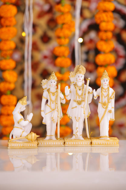 6" Ram Darbaar Marble statue with Gold tone - Shree Ram Ma Sita Laxman And Hanuman Darbar Idol for home temple