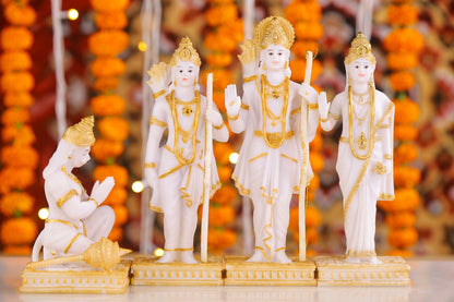 9" Ram Darbaar Marble statue with Gold tone - Shree Ram Ma Sita Laxman And Hanuman Darbar Idol for home temple