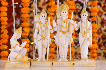 9" Ram Darbaar Marble statue with Gold tone - Shree Ram Ma Sita Laxman And Hanuman Darbar Idol for home temple