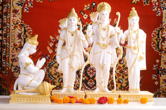 23" Ram Darbaar Marble statue with Gold tone - Shree Ram Ma Sita Laxman And Hanuman Darbar Idol for home temple