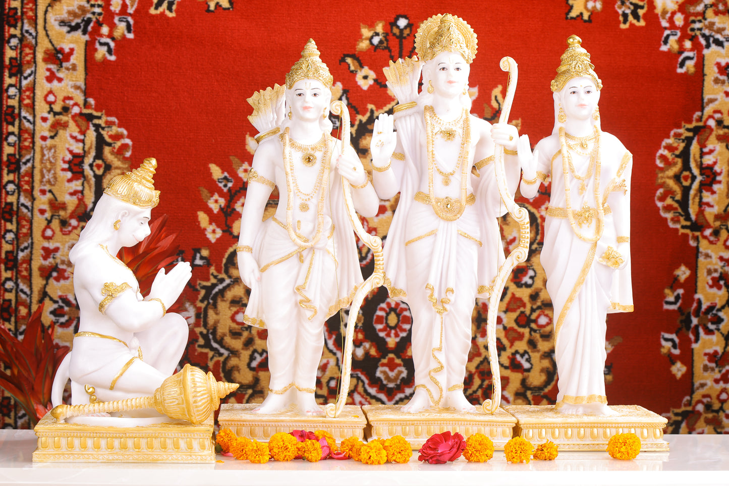 23" Ram Darbaar Marble statue with Gold tone - Shree Ram Ma Sita Laxman And Hanuman Darbar Idol for home temple