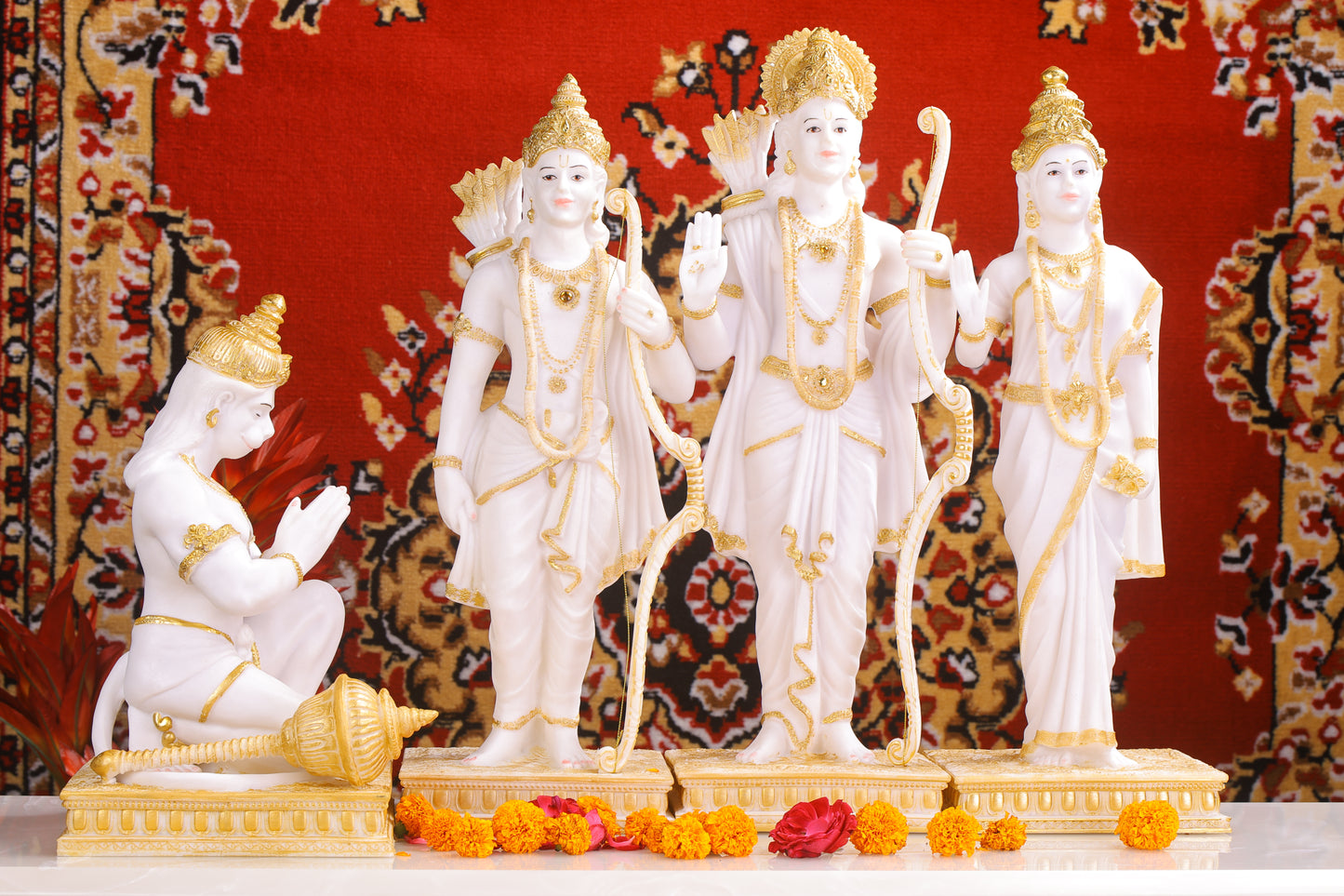 23" Ram Darbaar Marble statue with Gold tone - Shree Ram Ma Sita Laxman And Hanuman Darbar Idol for home temple