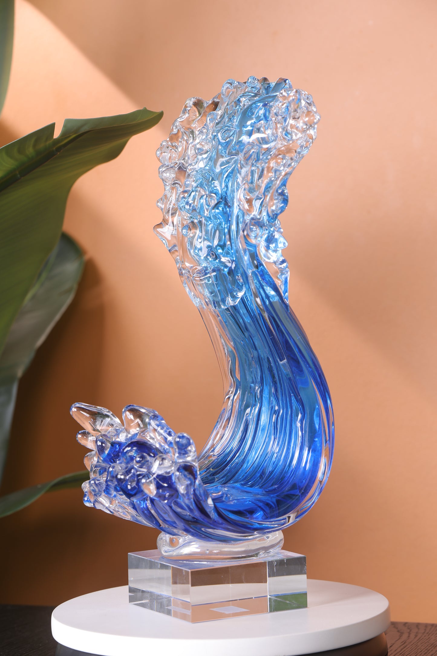 Modern Extract Blue Ocean Wave Crystal Glass - Blue