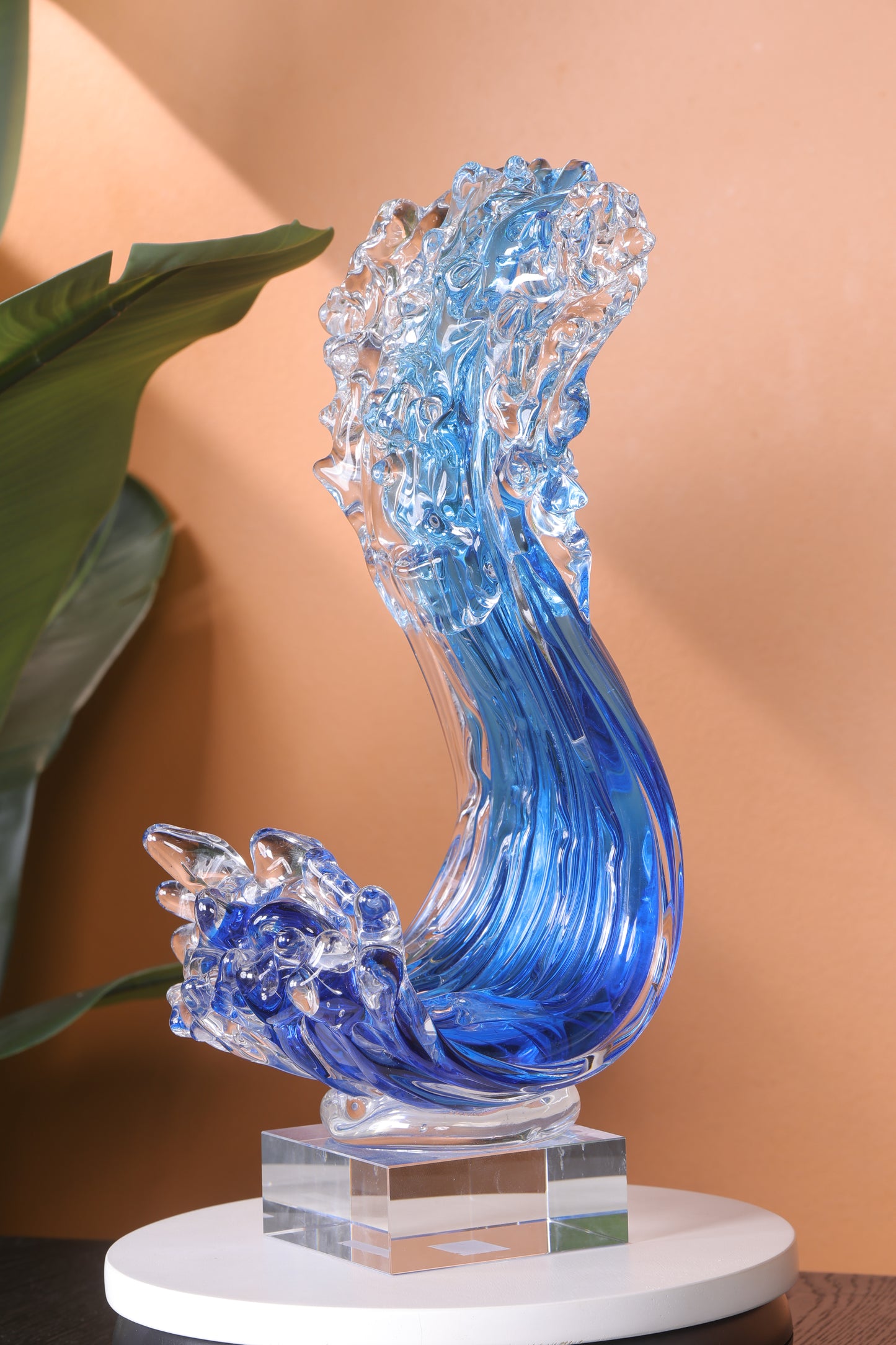 Modern Extract Blue Ocean Wave Crystal Glass - Blue