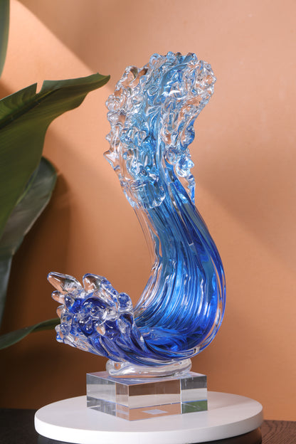 Modern Extract Blue Ocean Wave Crystal Glass - Blue