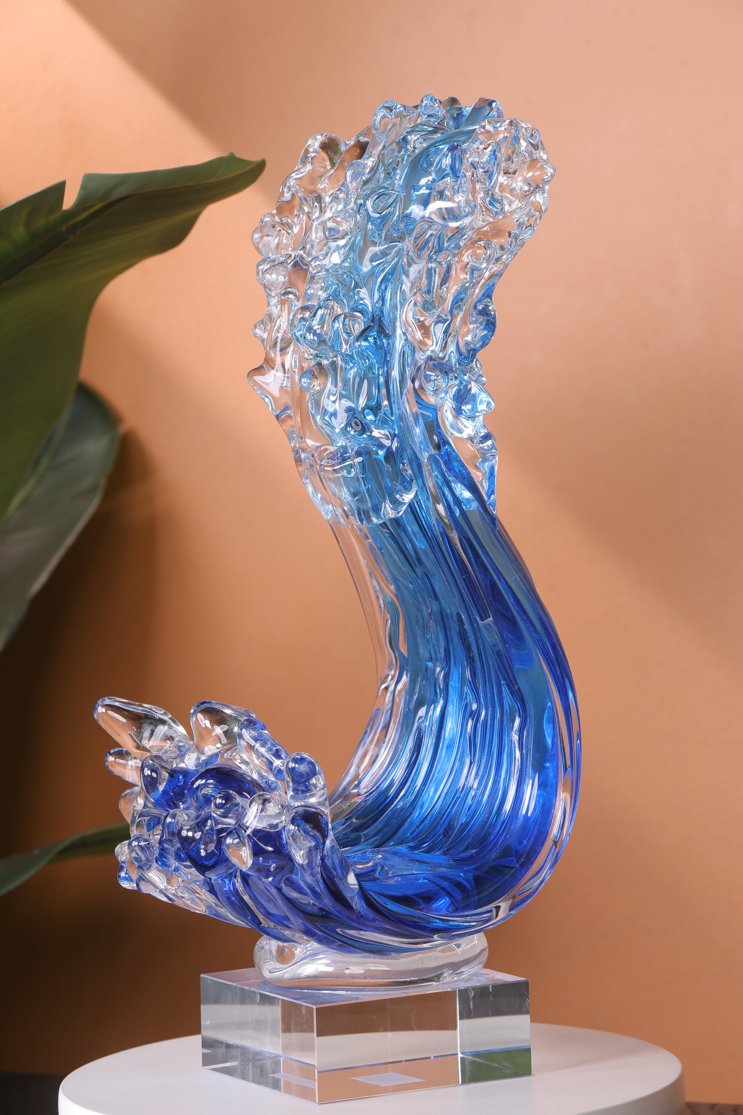 Modern Extract Blue Ocean Wave Crystal Glass - Blue