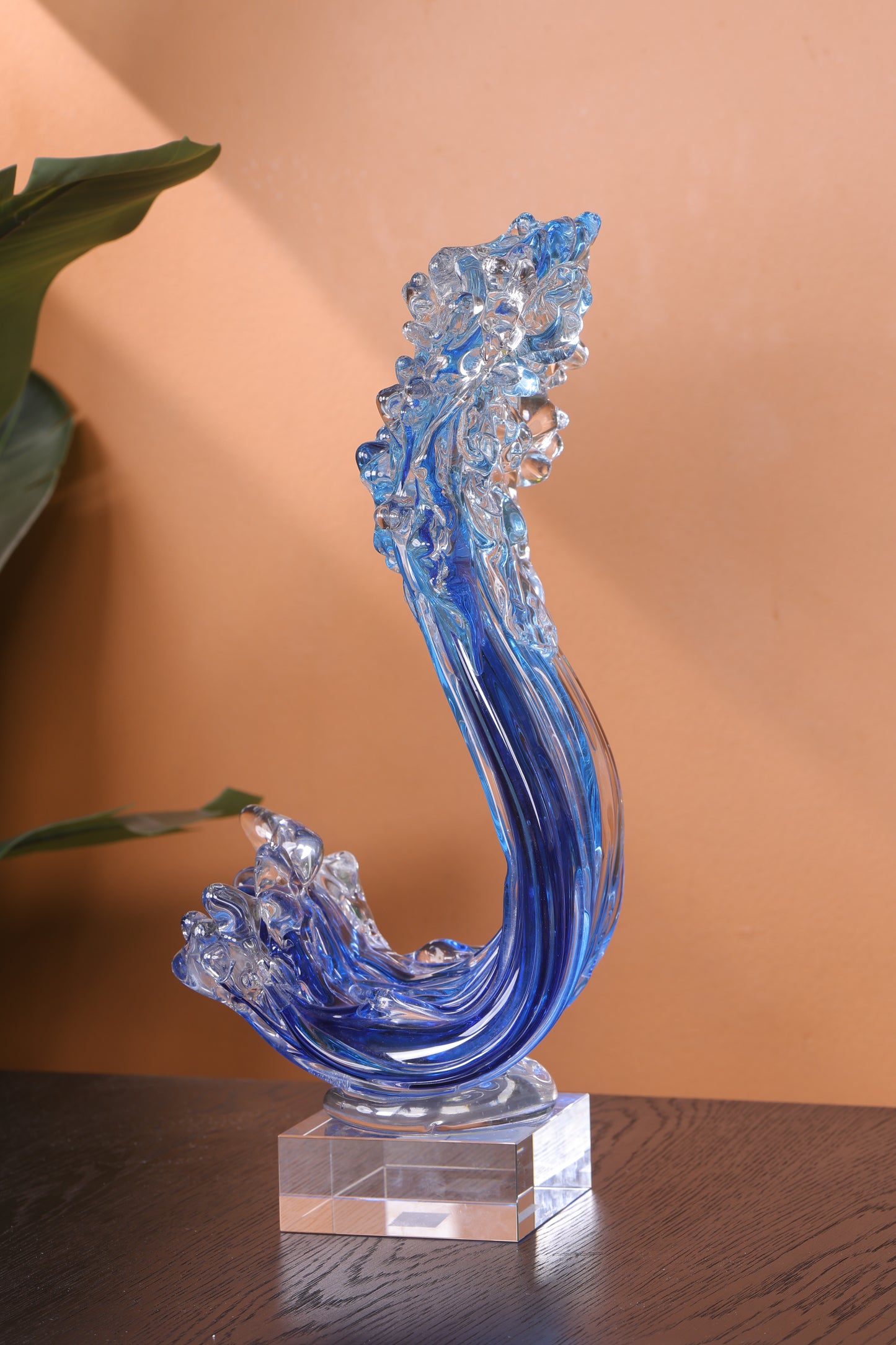 Modern Extract Blue Ocean Wave Crystal Glass - Blue