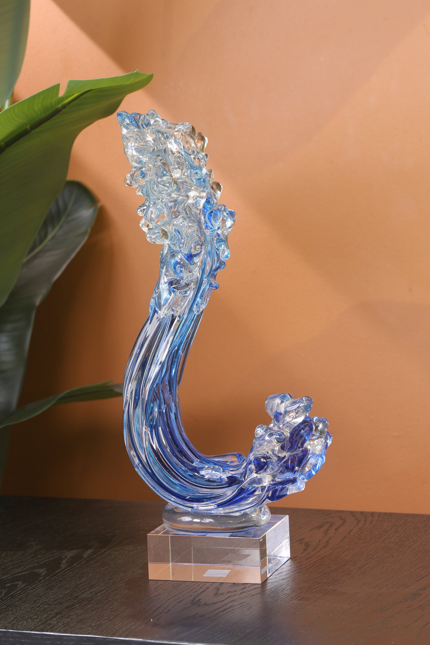 Modern Extract Blue Ocean Wave Crystal Glass - Blue