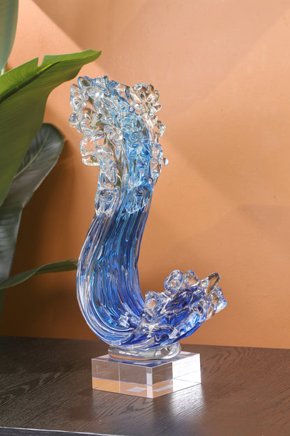 Modern Extract Blue Ocean Wave Crystal Glass - Blue