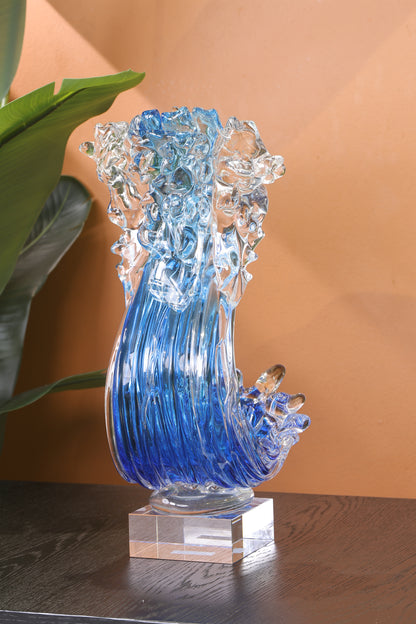 Modern Extract Blue Ocean Wave Crystal Glass - Blue