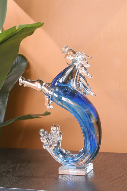 Elegant Horse Crystal Mermaid Pony Home Decor Piece - Blue