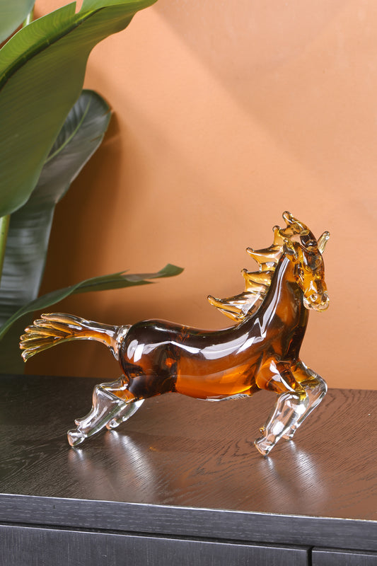 Stunning Crystal Sculpture Running Horse Statue Home Decor Accent - Orange