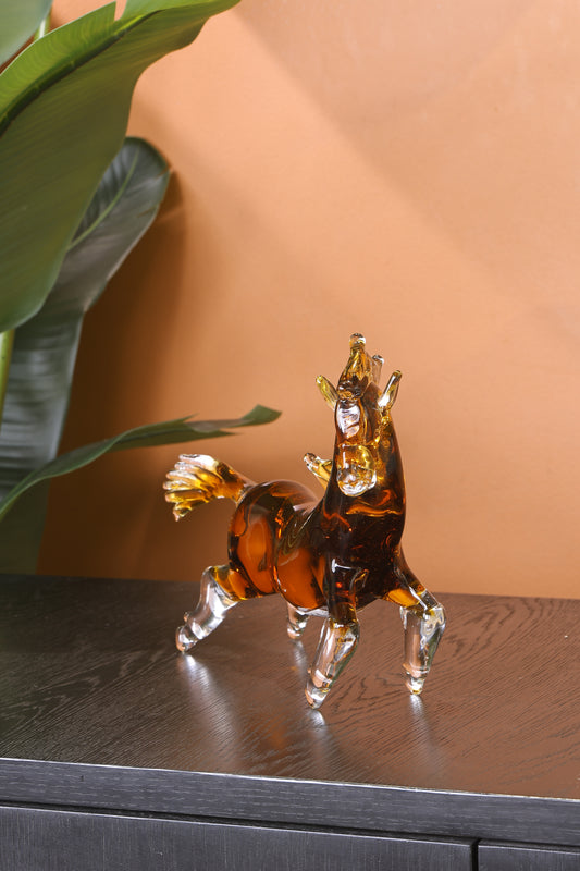 Stunning Crystal Sculpture Running Horse Statue Home Decor Accent - Orange