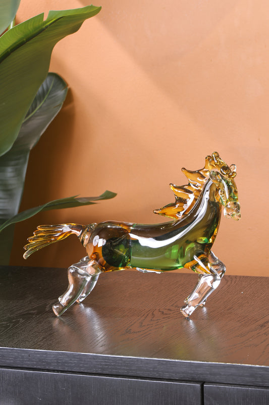 Stunning Crystal Sculpture Running Horse Statue Home Decor Accent - Green