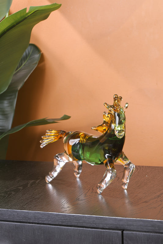 Stunning Crystal Sculpture Running Horse Statue Home Decor Accent - Green