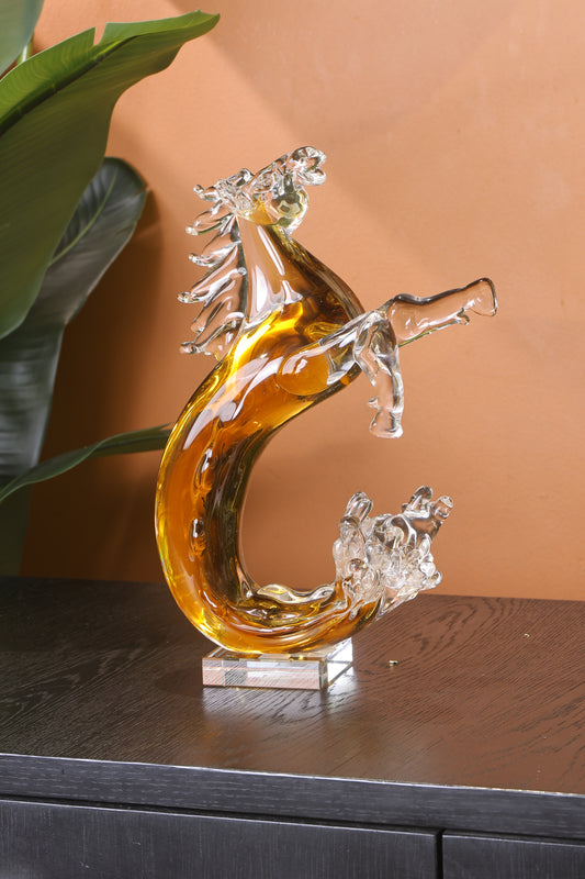 Elegant Horse Crystal Mermaid Pony Home Decor Piece - Yellow