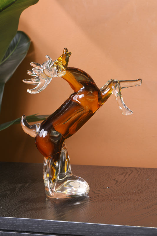 Majestic Crystal Sculpture Rearing Reindeer Statue Home Decor Accent - Orange