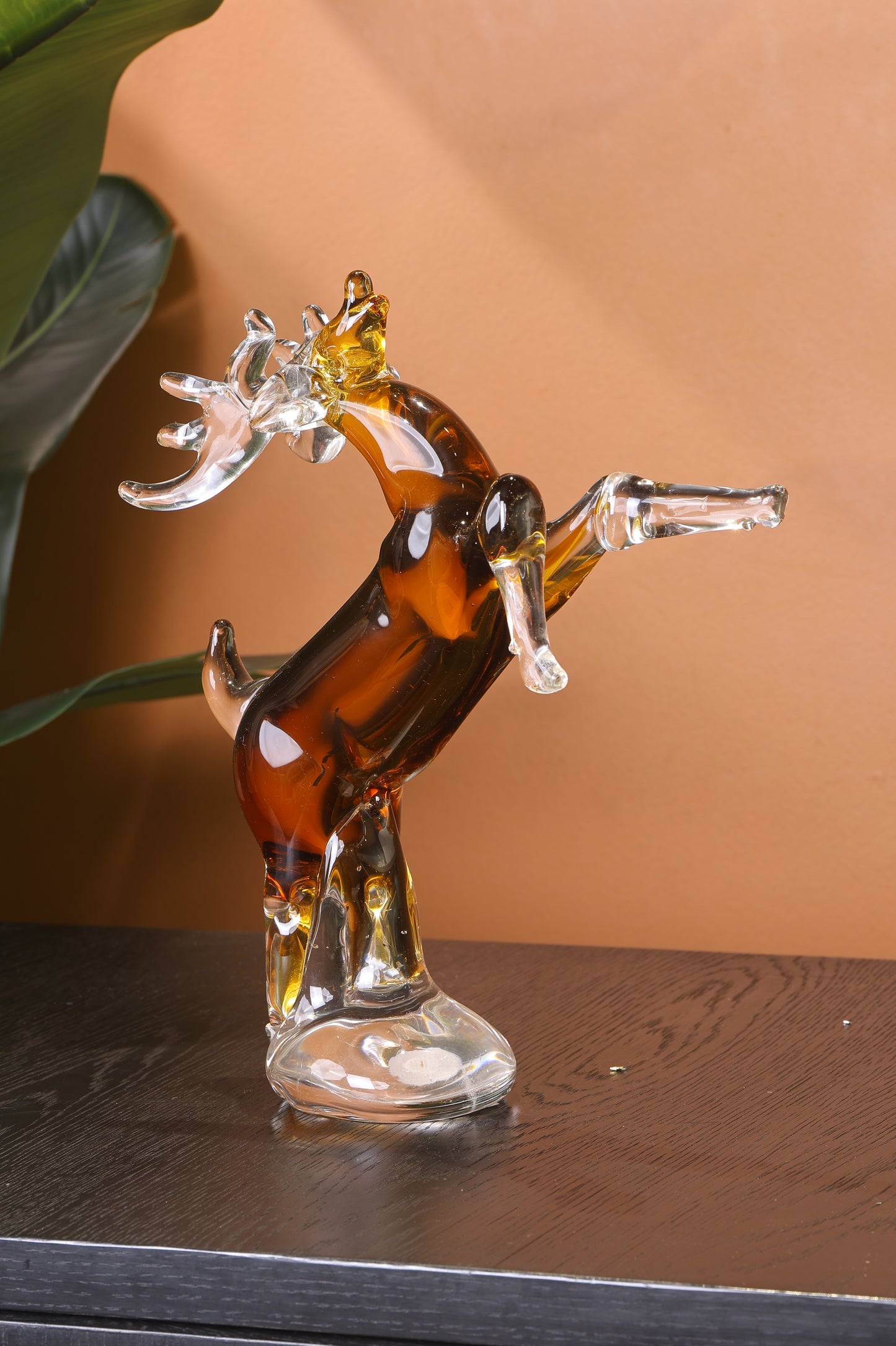 Majestic Crystal Sculpture Rearing Reindeer Statue Home Decor Accent - Orange