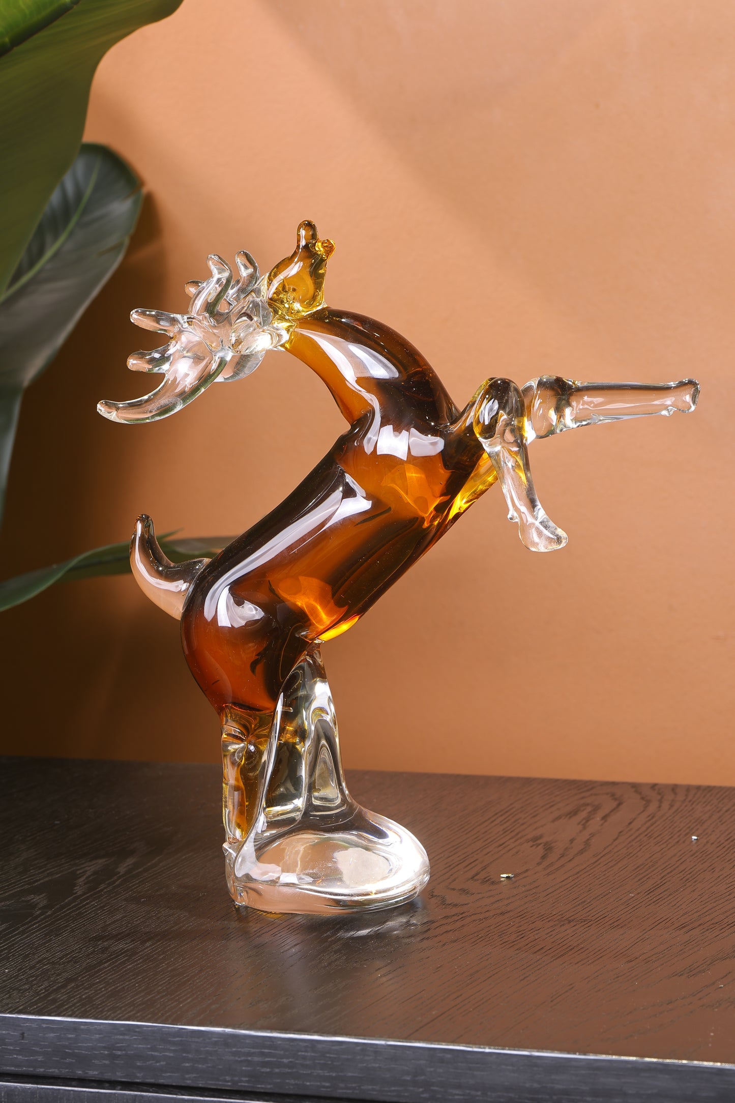 Majestic Crystal Sculpture Rearing Reindeer Statue Home Decor Accent - Orange