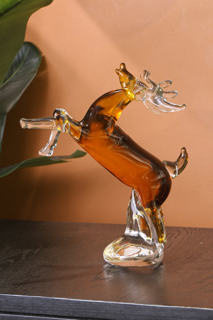 Majestic Crystal Sculpture Rearing Reindeer Statue Home Decor Accent - Orange