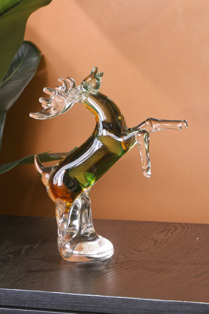 Majestic Crystal Sculpture Reindeer Statue Home Decor Accent - Green