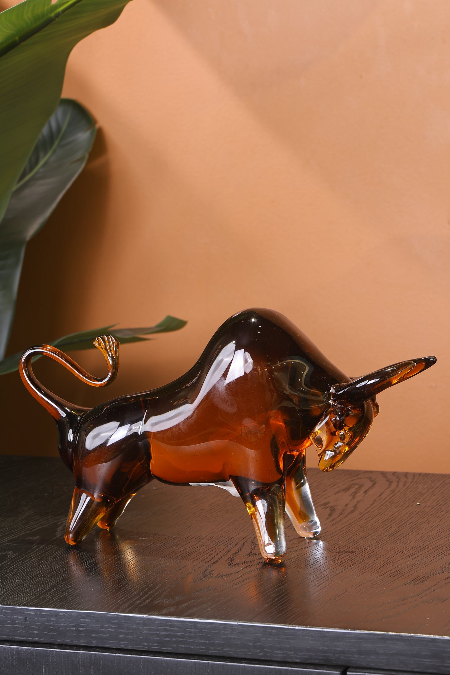 Majestic Charging Bull Statue Crystal Sculpture