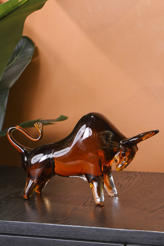 Majestic Charging Bull Statue Crystal Sculpture