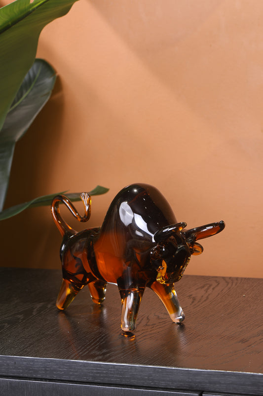 Majestic Charging Bull Statue Crystal Sculpture