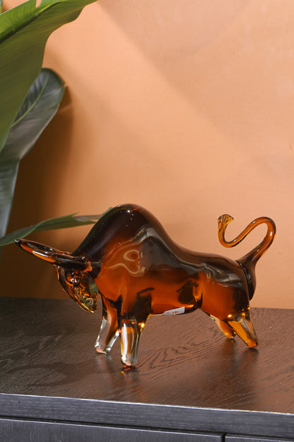 Majestic Charging Bull Statue Crystal Sculpture