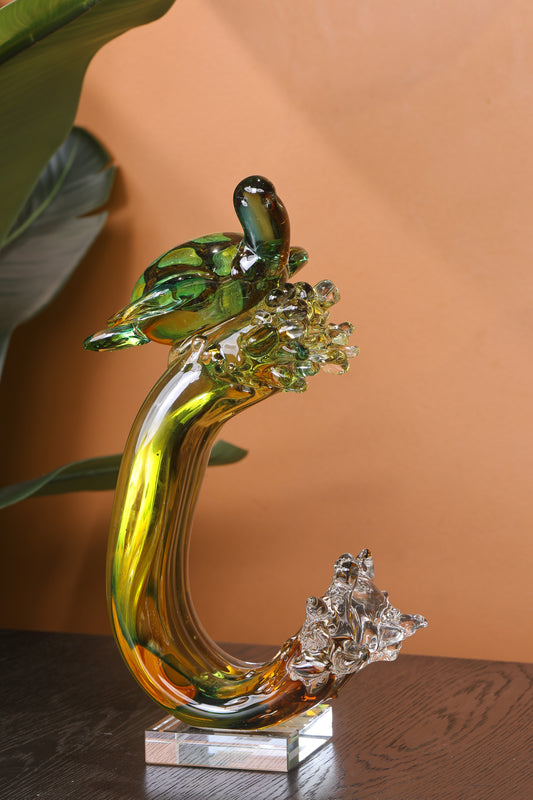 Turtle of the Tides Crystal Sculpture Home Decor Goodluck Figurine - Green