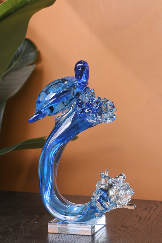 Turtle of the Tides Crystal Sculpture Home Decor Goodluck Figurine - Blue