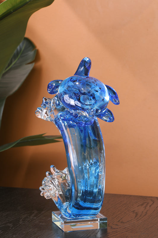 Turtle of the Tides Crystal Sculpture Home Decor Goodluck Figurine - Blue