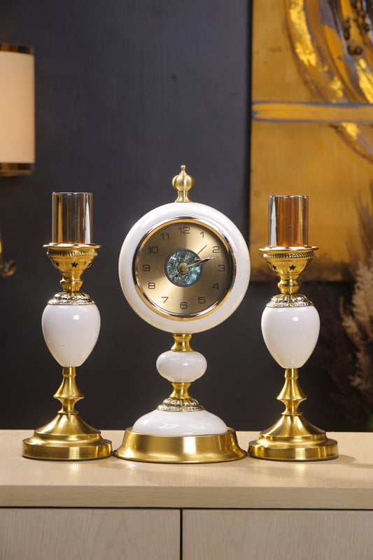 Elegant Mother of Pearl dial Table Clock with Candlestands