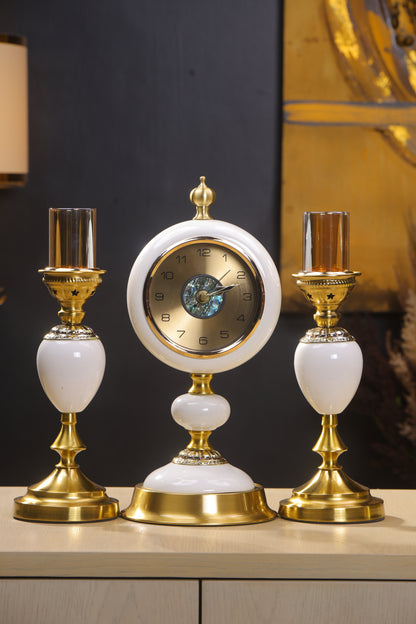 Elegant Mother of Pearl dial Table Clock with Candlestands